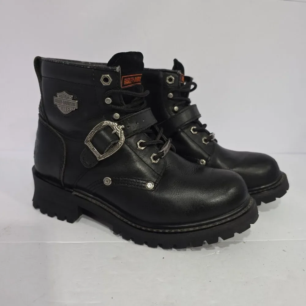 Harley-Davidson Faded Glory Boots Women's Size 8 US Black Lace Up Leather Moto